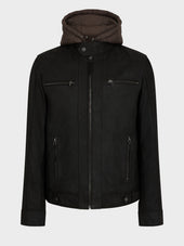 Blouson En Cuir Nubuck Marron Capuche Amovible