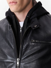Blouson En Cuir Noir Capuche Amovible