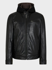 Blouson En Cuir Noir Capuche Amovible