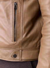Blouson En Cuir Marron Capuche Amovible