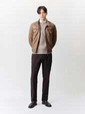 Blouson En Cuir Marron Capuche Amovible