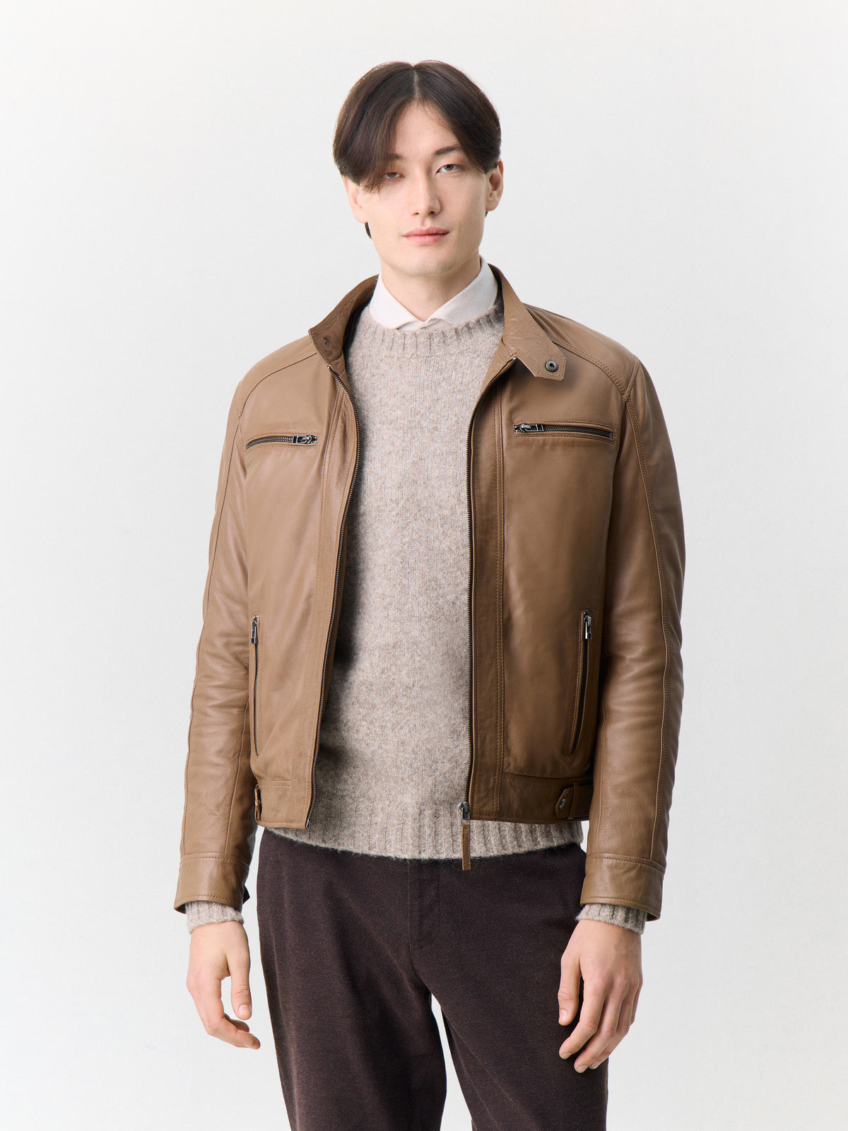 Blouson En Cuir Marron Capuche Amovible