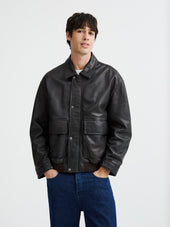 Blouson aviateur en cuir marron