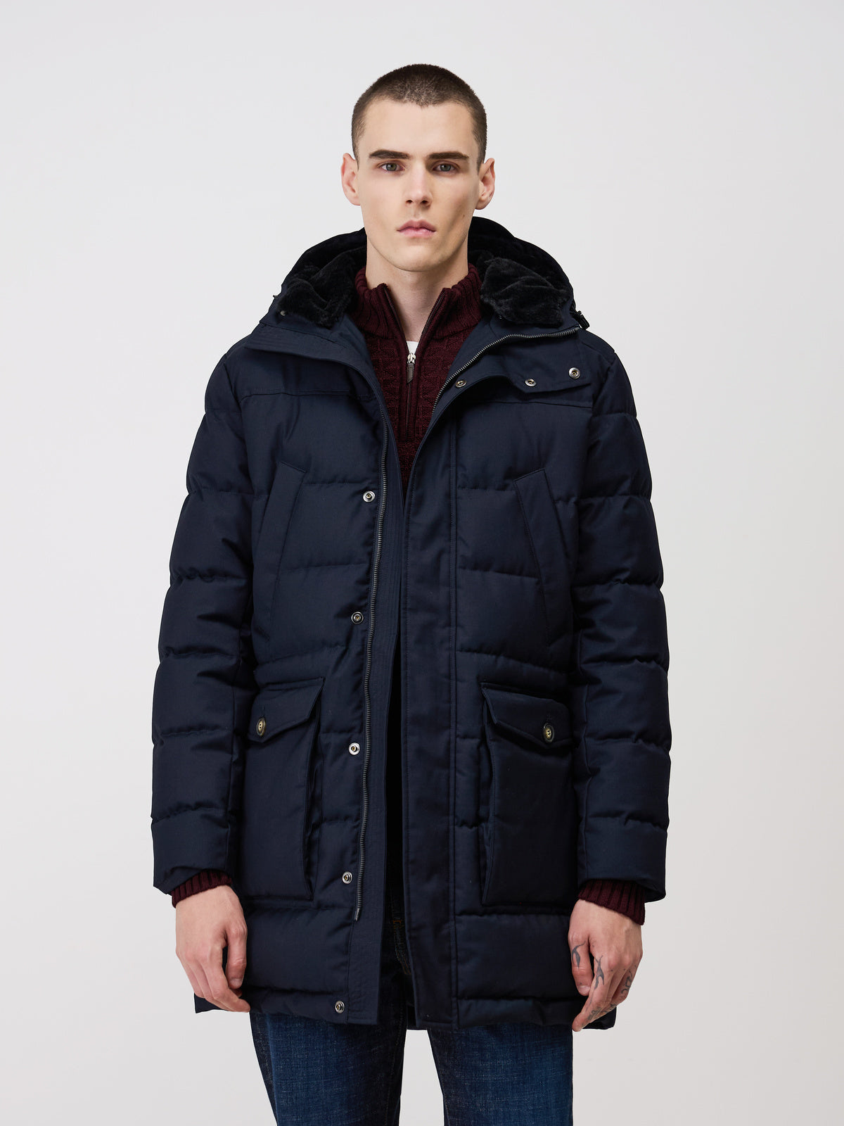 Parka Matelass E Bleu Indigo Capuche