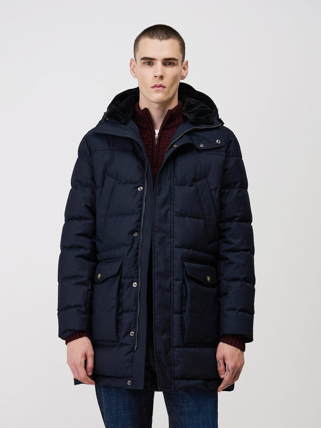 Parka matelassée bleu indigo à capuche