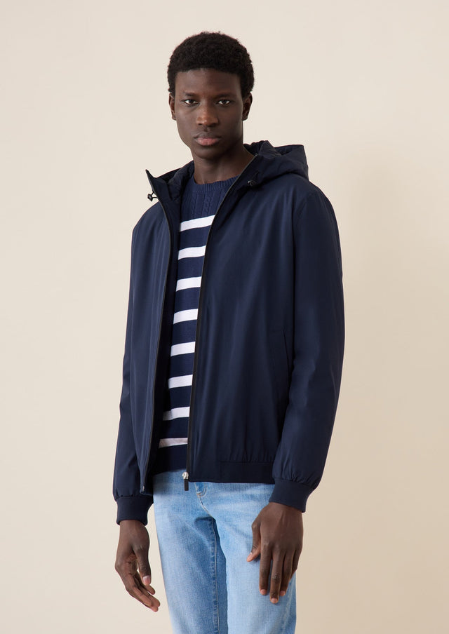 Blouson bleu jeans à capuche