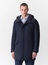 Parka en coton mélangé bleu indigo à capuche