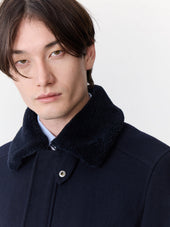 Blouson En Laine M Lang E Bleu Marine Col Sherpa