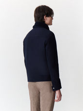 Blouson En Laine M Lang E Bleu Marine Col Sherpa