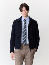 Blouson en laine mélangée bleu marine à col sherpa