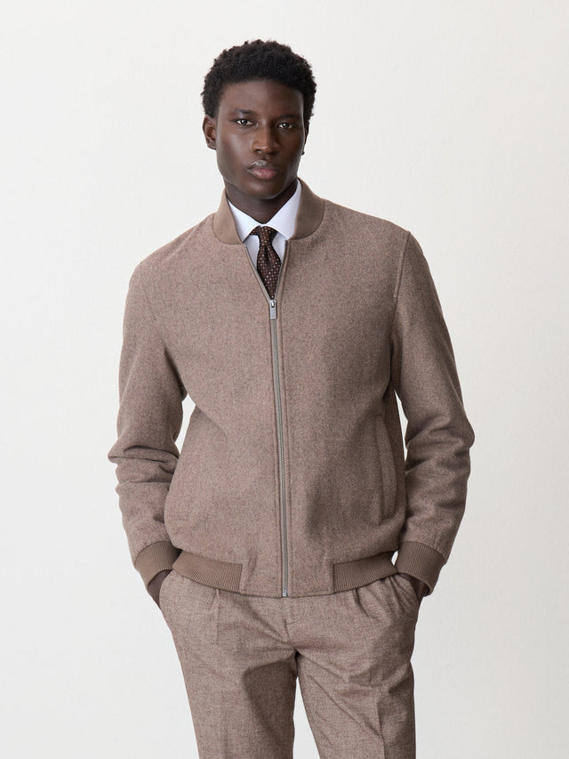 Blouson Teddy en laine mélangée marron