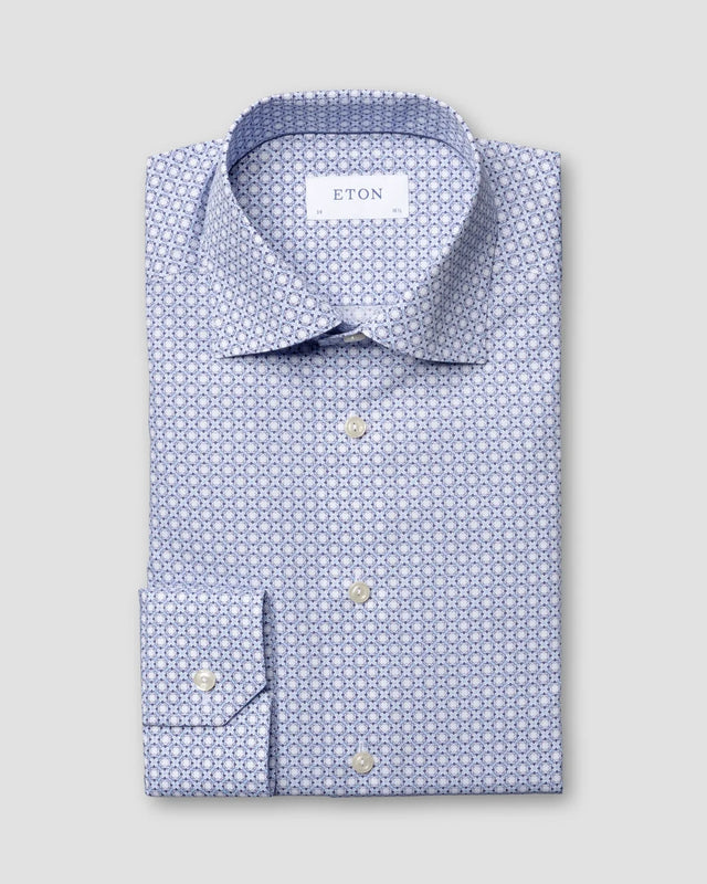 Blaues Popelinhemd mit Block-Print - Eton