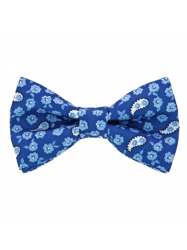 Blue bow tie with flowers and paisley