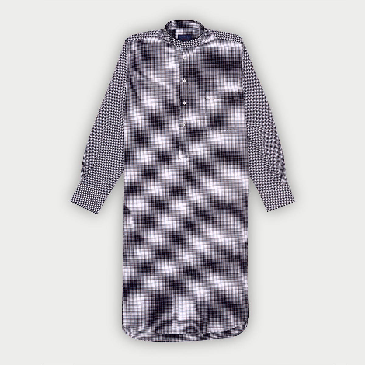 Brown Check Cotton Nightshirt With Navy Piping