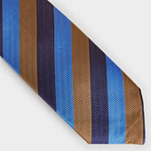 Brown Navy Block Stripe Silk Tie