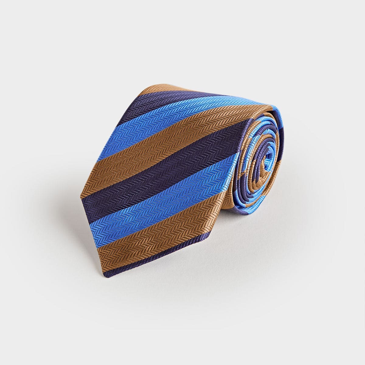 Brown Navy Block Stripe Silk Tie
