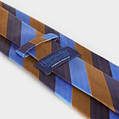 Brown Navy Block Stripe Silk Tie