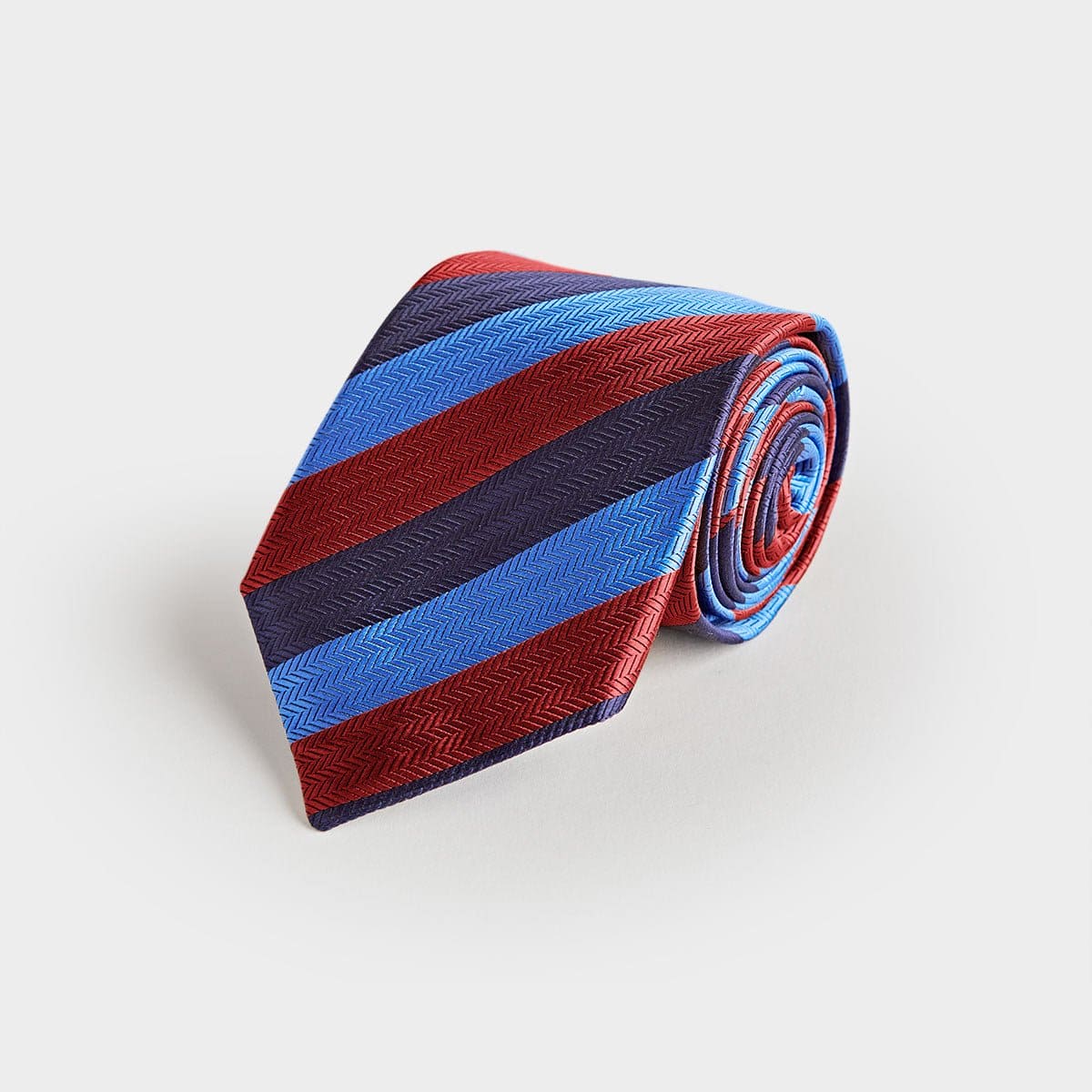 Burgundy Navy Block Stripe Silk Tie