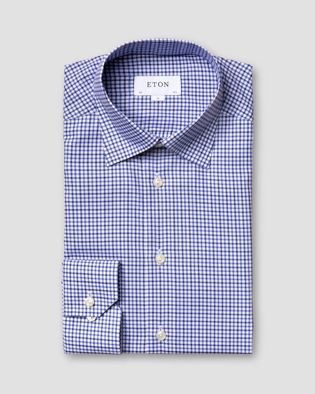 Mid Blue Check Twill Shirt - Eton