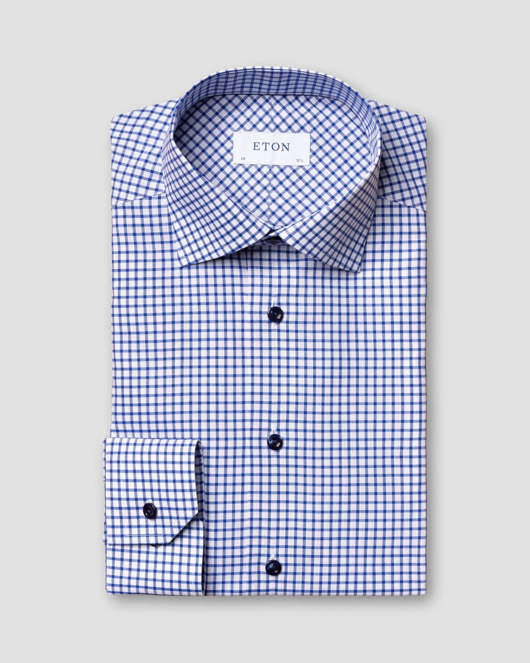 Checked Stretch Twill Shirt Navy Buttons Eton