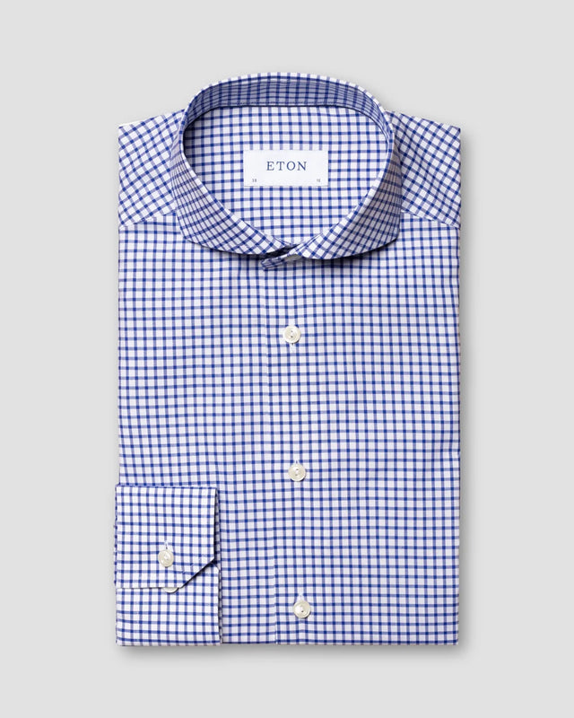 Blue Checked Stretch Twill Shirt - Eton