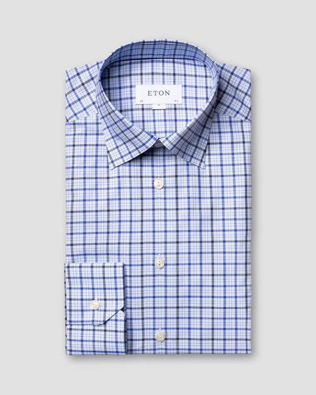 Blau kariertes Hemd aus feinem Twill - Eton