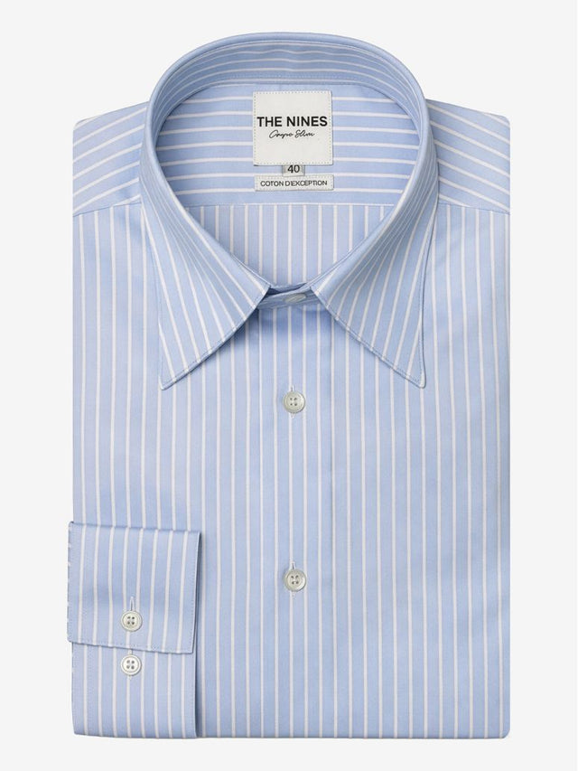 Blue Classic Collar Shirt with Double Stripes