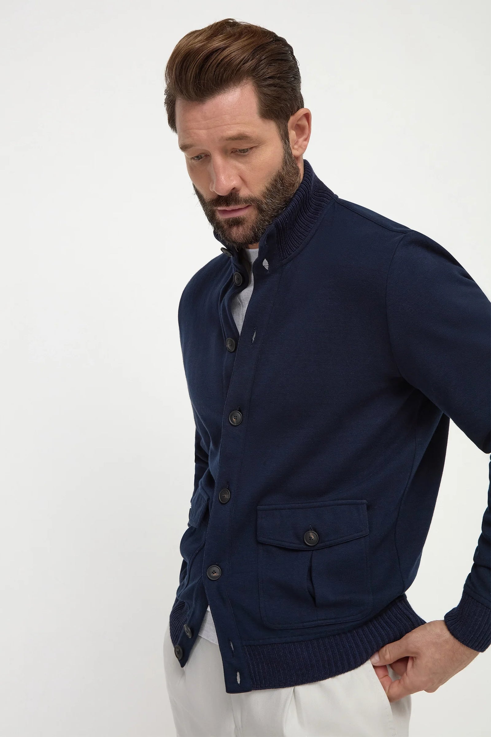 Cotton Knitted Bomber Made In Italy