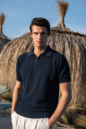 Textured Knit Polo With Zip Made In Italy