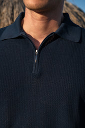 Textured Knit Polo With Zip Made In Italy