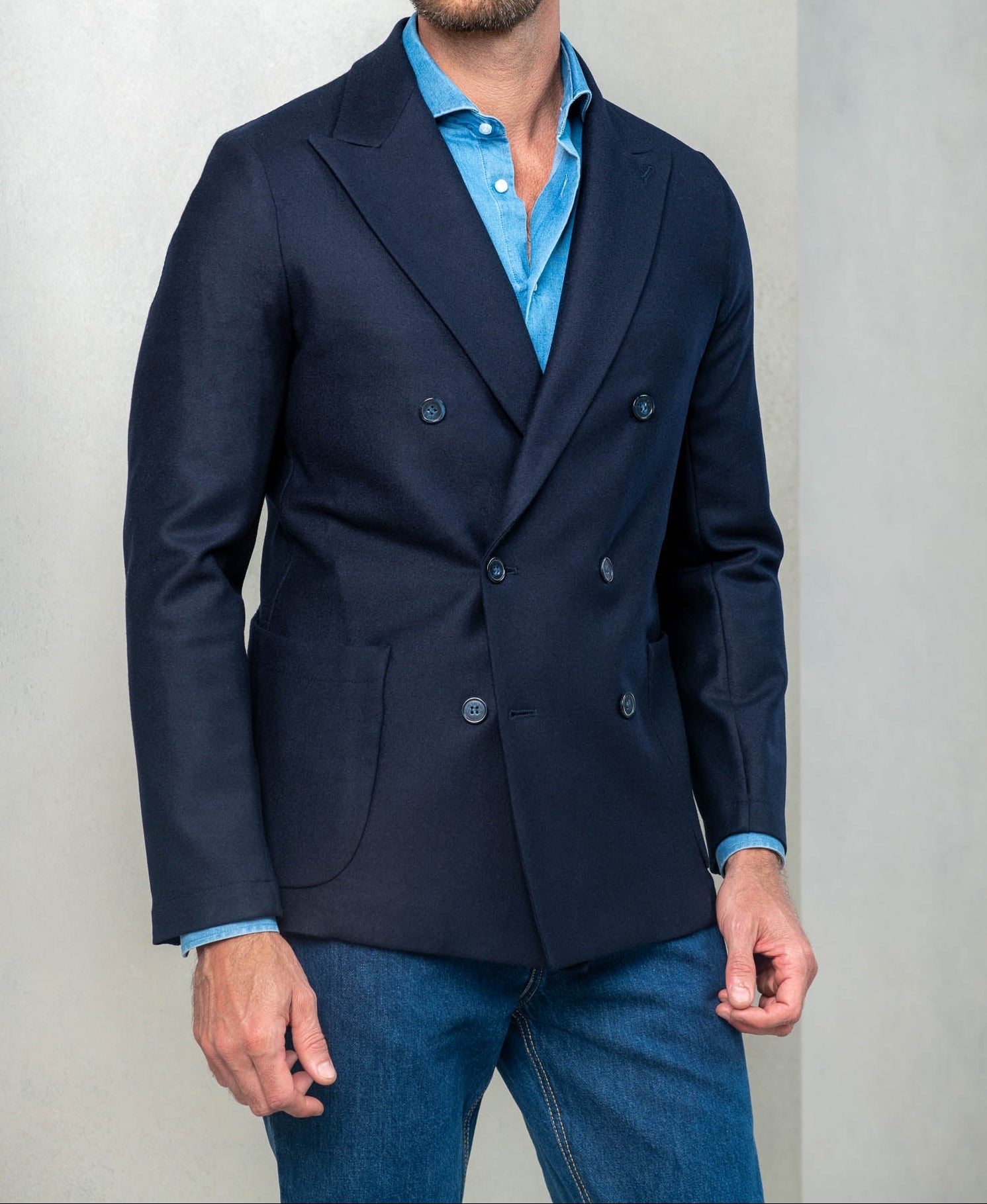 Double Breasted Jacket In Jersey Made In Italy