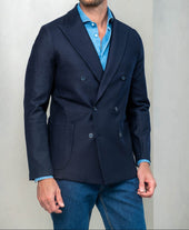Blue double breasted jacket in jersey - Made in Italy