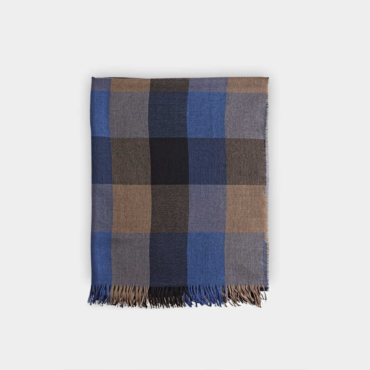 Ecru Large Check Silk Cashmere Scarf