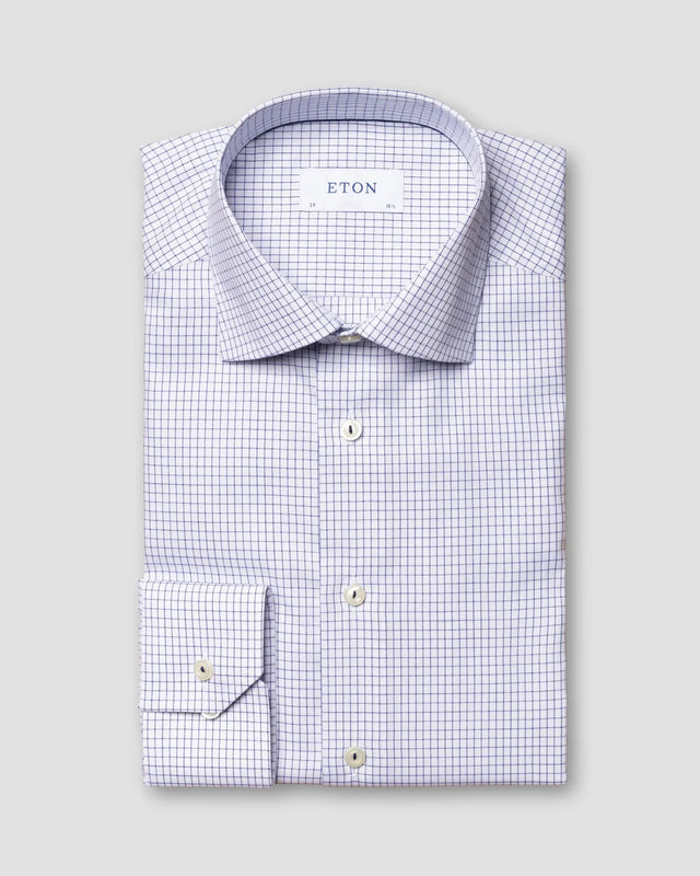 Fein kariertes Twill-Hemd in Blau - Eton