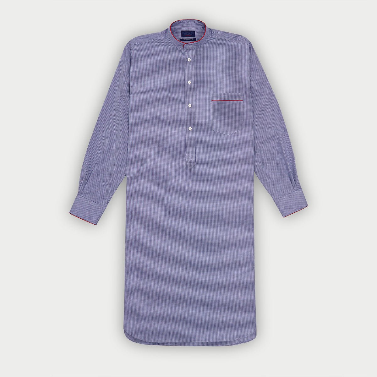 Fine Gingham Check Sea Island Quality Cotton Nightshirt With Red Piping