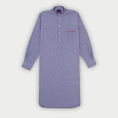 Blue Fine Gingham Check Sea Island Quality Cotton Nightshirt with Red Piping