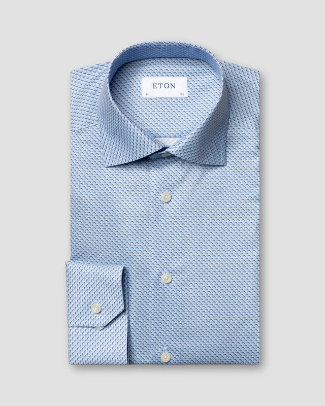 Blaues Signature-Twill-Hemd mit Fisch-Print - Eton
