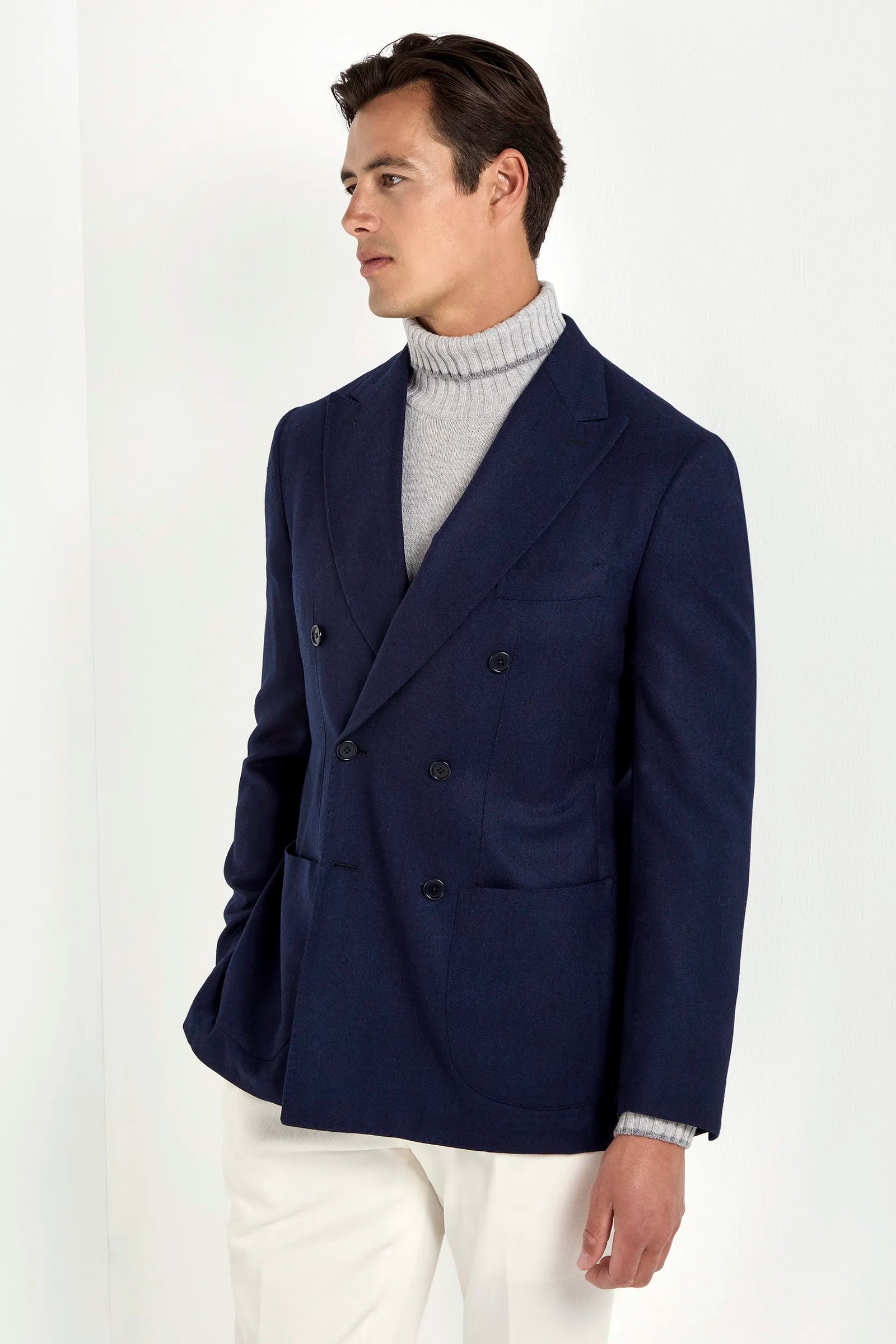 Flannel Double Breasted Jacket Made In Italy