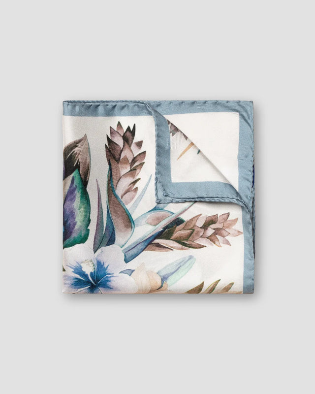 Blue Floral Print Silk Pocket Square