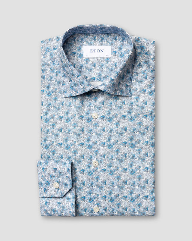 Blaues Twill-Hemd mit floralem Print - Eton