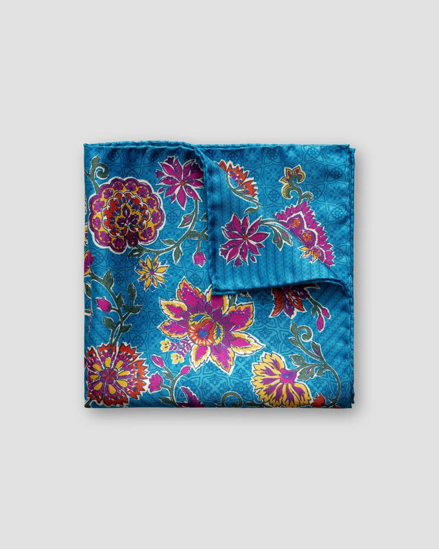 Blue floral silk pocket square