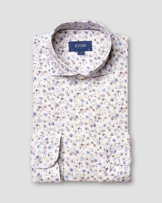Blaues Hemd mit floralem Print – soft - Eton