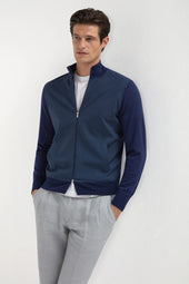 Blue wool & knit bomber - Made in Italy