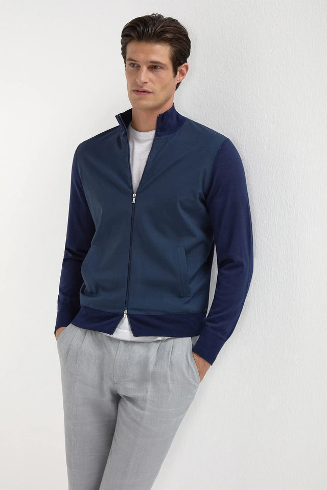 Blue wool & knit bomber - Made in Italy
