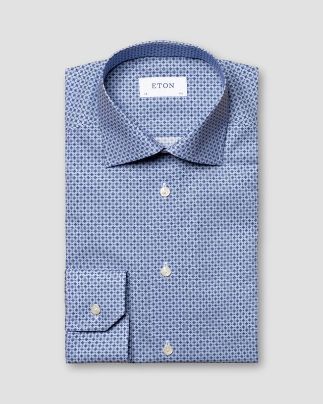 Blaues Hemd aus feinem Twill mit geometrischem Print - Eton