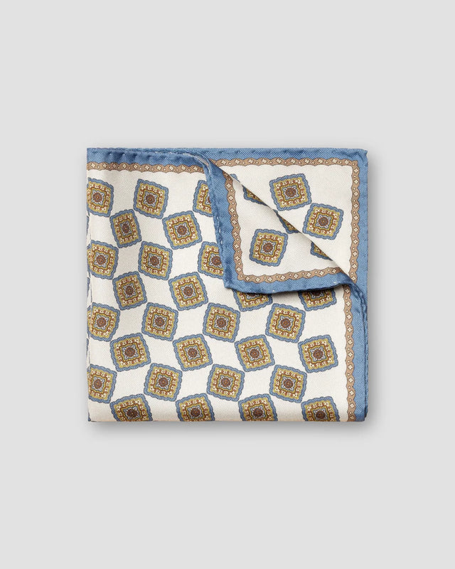 Blue Geometric Print Panama Silk Pocket Square