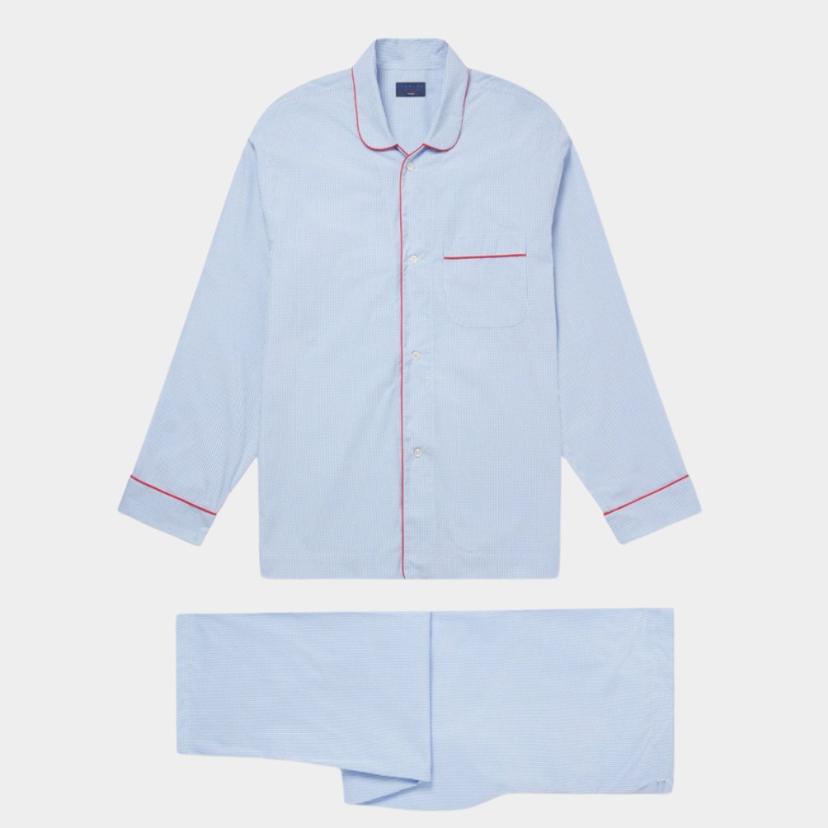 Gingham Check Cotton Pyjamas With Red Piping