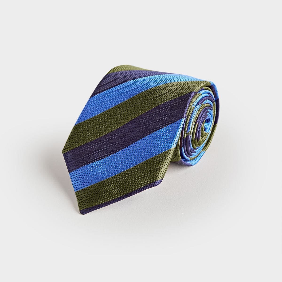 Green Navy Block Stripe Silk Tie