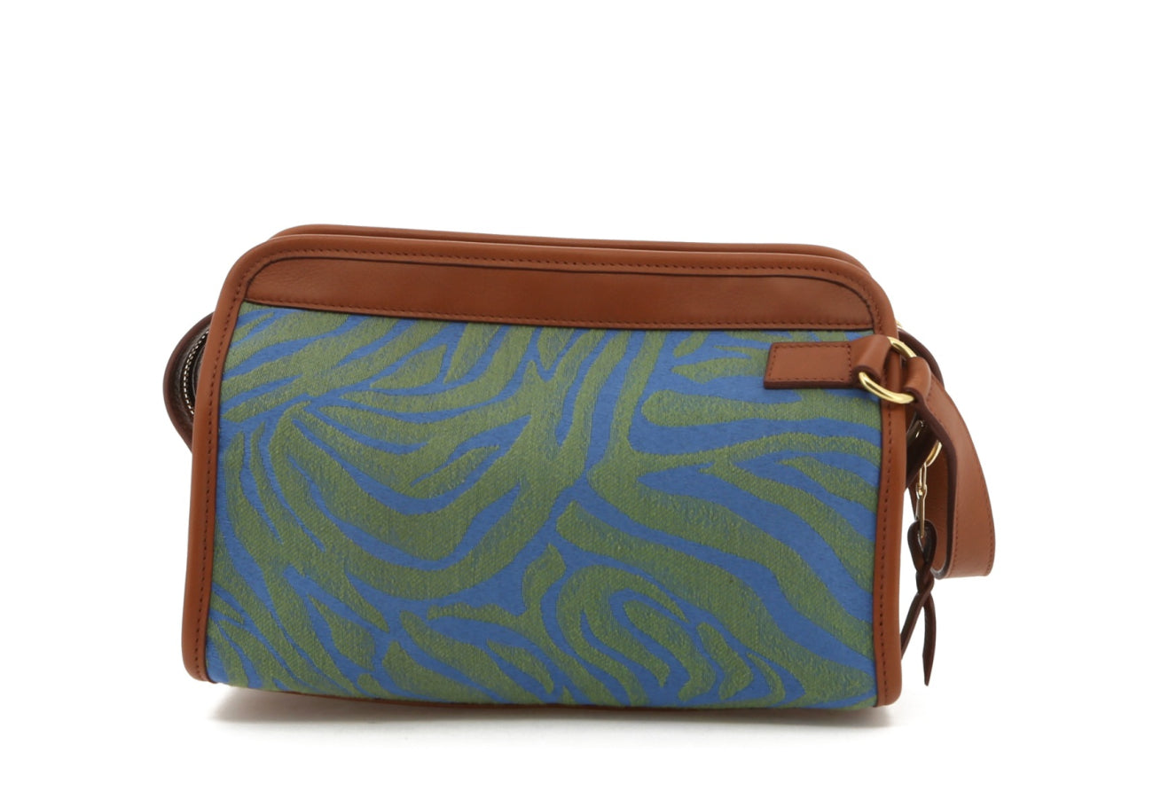 Large Travel Kit - Blue/Green Animal Print/Cognac - Canvas