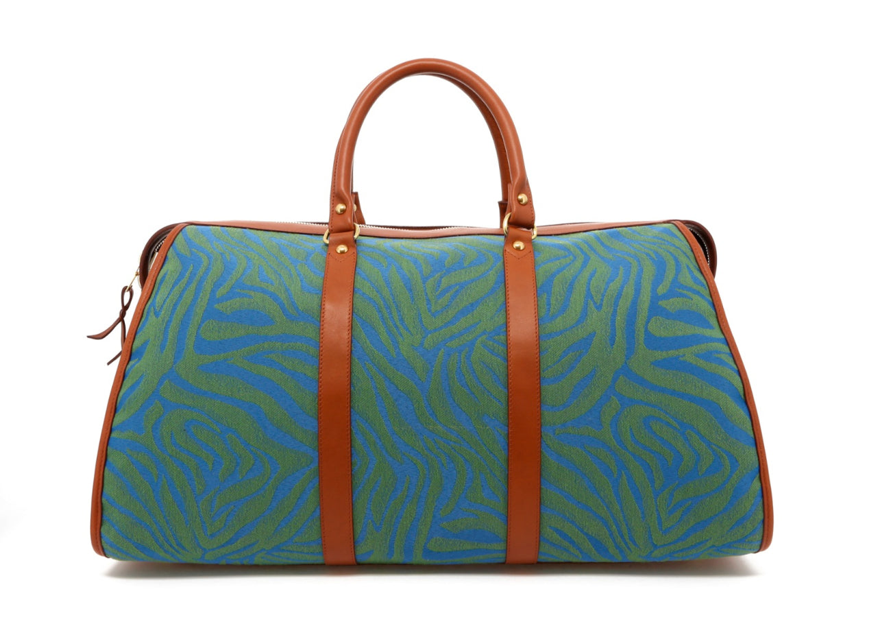 Hampton Duffle Blue Green Animal Print Trim